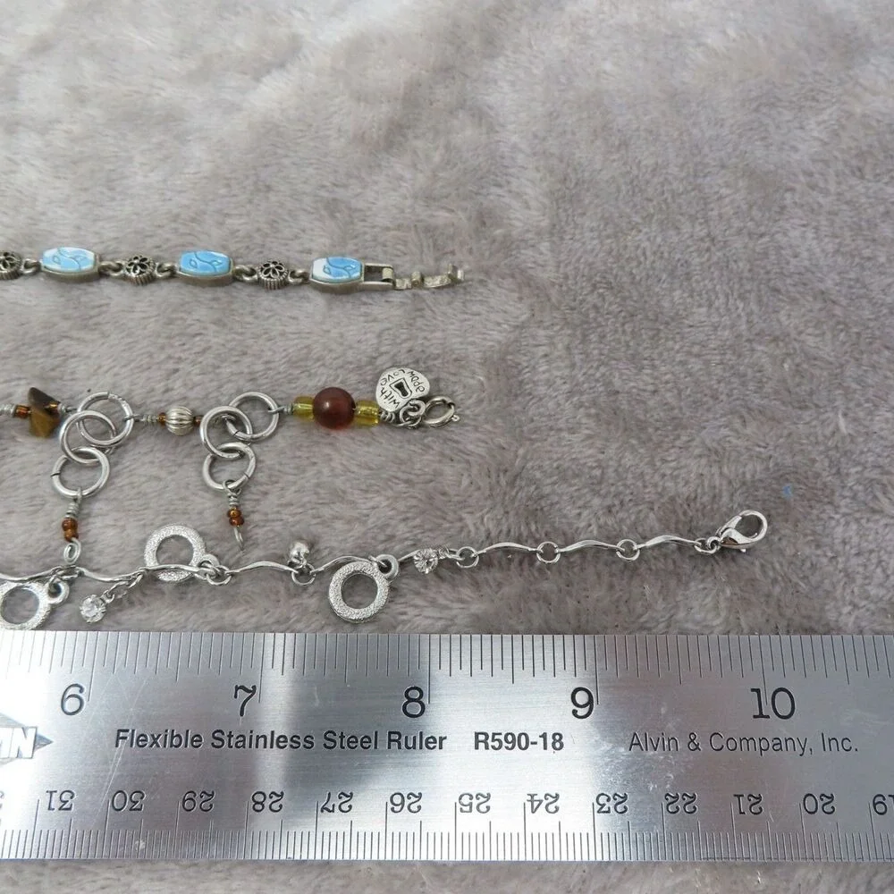 Vintage Silvertone Metal Bracelets Charms‎ Stones Beads Lot of 3